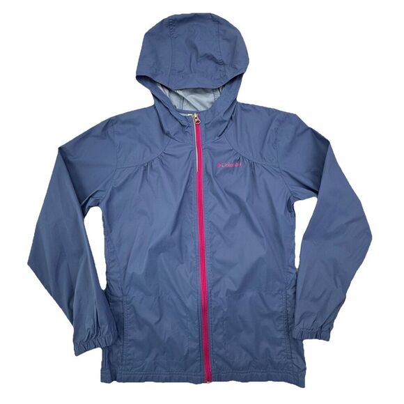 Columbia Girl's Light Blue Pink Full Zip Windbreaker Jacket Size Large 14/16 - Picture 1 of 8